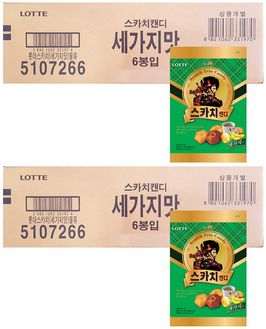 롯데웰푸드 스카치 캔디 세가지맛, 317g, 12개