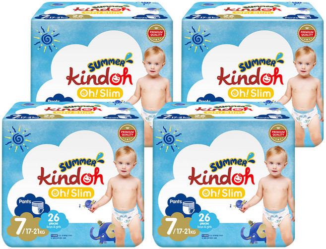 킨도 프리미엄 오 슬림 썸머팬츠 팬티형 기저귀 남여공용, 7단계, 104매