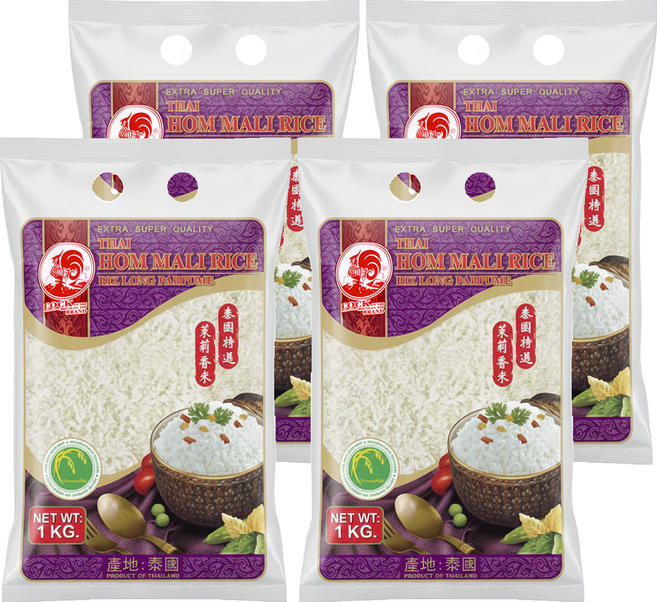 COCK BRAND 公雞牌 泰國茉莉香米, 1kg, 特級, 4袋