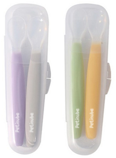 쁘띠누베 국내 제조 실리콘 이유식스푼, GRAY + PURPLE + GREEN + YELLOW, 2세트