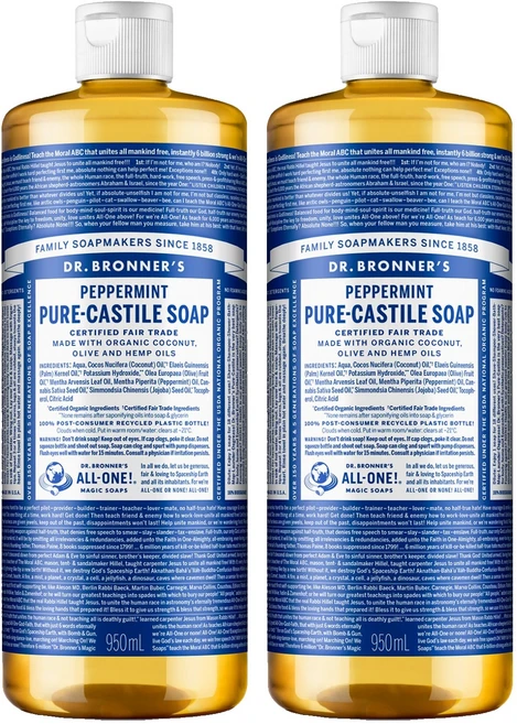 닥터브로너스 퓨어 캐스틸 솝 바디워시 페퍼민트, 950ml, 2개 - 쿠팡