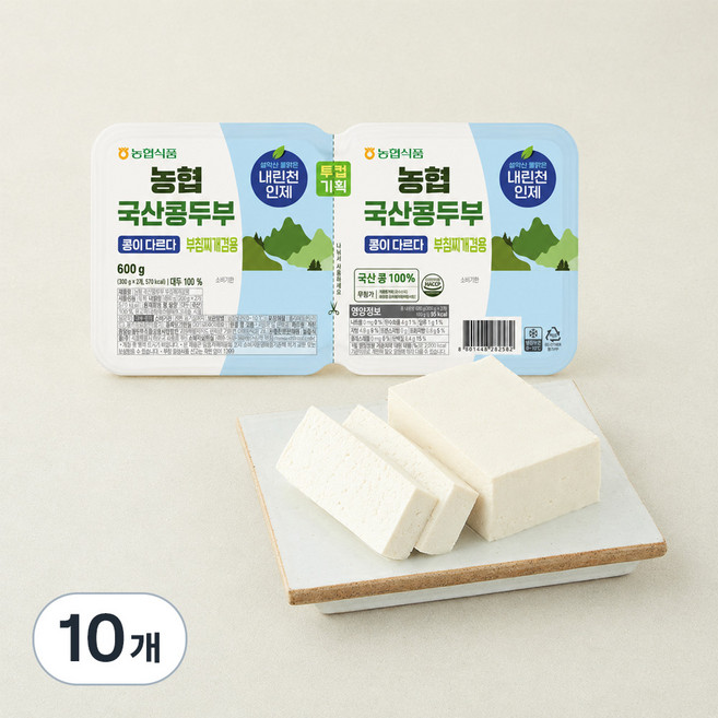농협100 국내산 콩두부 부침찌개용, 300g, 10개