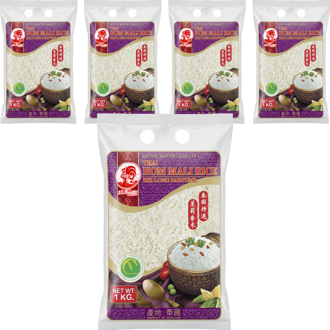 COCK BRAND 公雞牌 泰國茉莉香米, 1kg, 特級, 5袋