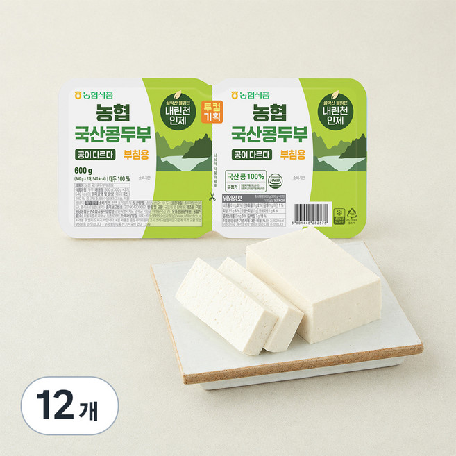 농협100 국내산 콩두부 부침용, 300g, 12개