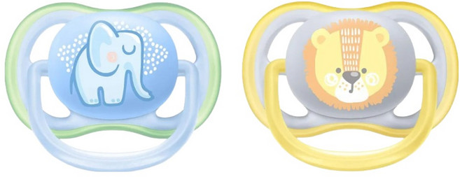 PHILIPS 飛利浦 AVENT 新安怡 Ultra Air 動物圖案安撫奶嘴組, 0~6個月, 大象 + 獅子, 1組