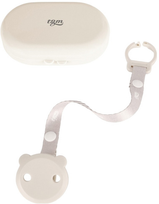 tgm 小熊造型奶嘴夾 附收納盒, 淺灰色, 1個