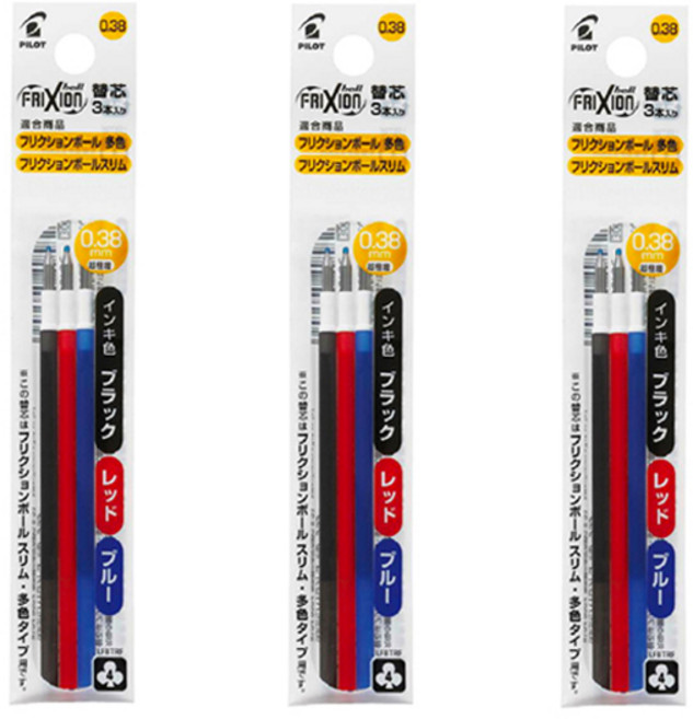 프릭션 슬림 볼펜용 리필심 0.38mm, 흑청적, 3개