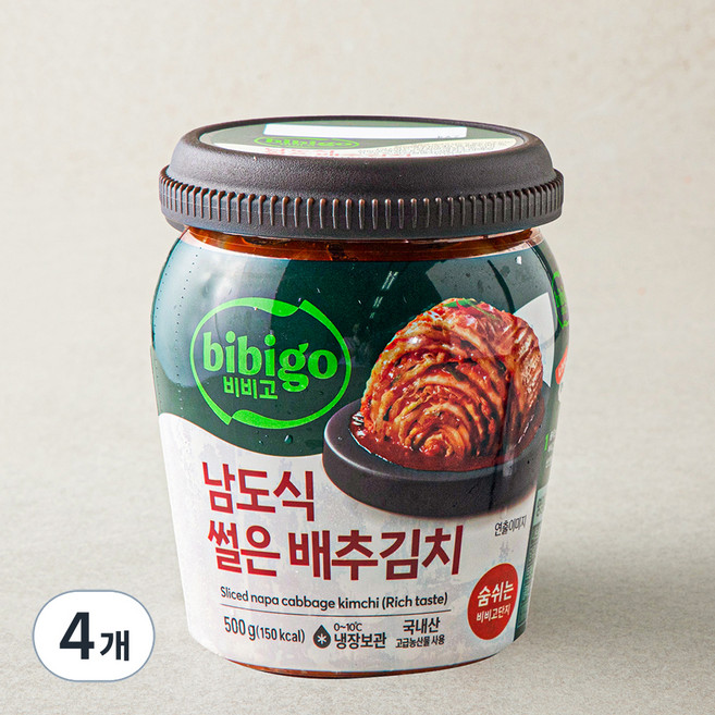 비비고 남도식 썰은 배추김치 용기, 500g, 4개