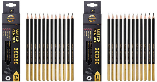 전문가용 드로잉 연필 12개 세트, 2H, H, F, HB, B, 2B~8B, 2세트