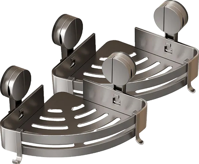 HOUDER 吸盤式太空鋁置物架 三角 標準, 槍灰色, 2個