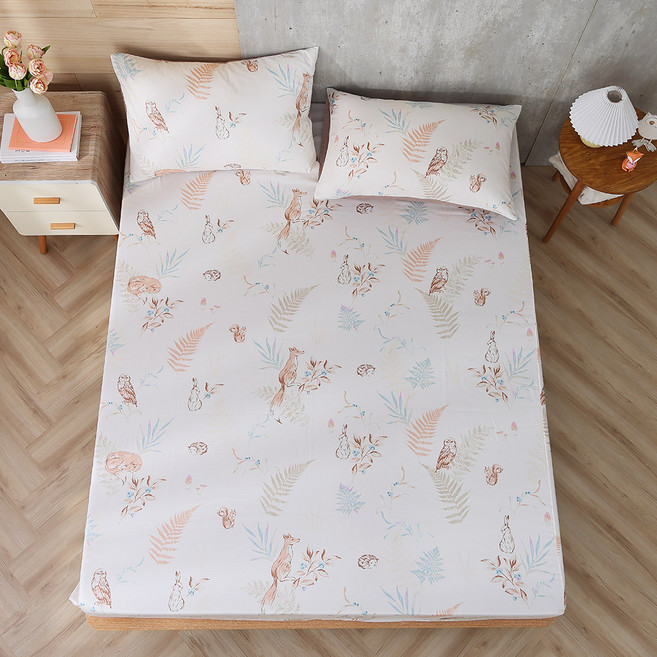 Hong Yew Bedding 鴻宇寢飾 雙人床包枕套組 美國棉授權品牌 300織 狐狸艾莉森 台灣製2306 可可