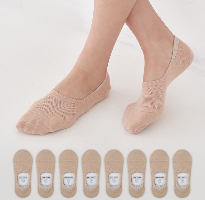 GGRN 여성용 특허 앞코 보강 메쉬 페이크 삭스 8켤레 세트