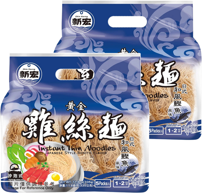 新宏 黃金雞絲麵 日式和風鰹魚風味, 335g, 2袋