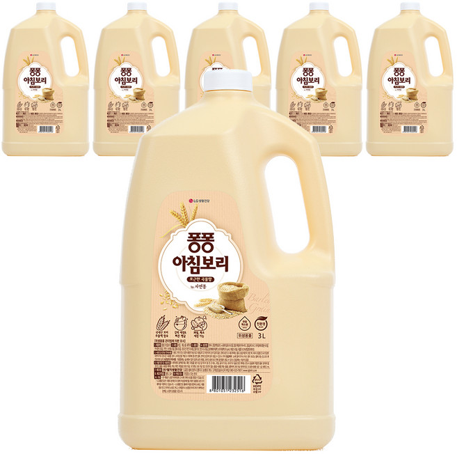 퐁퐁 주방세제 아침보리 용기, 3L, 6개