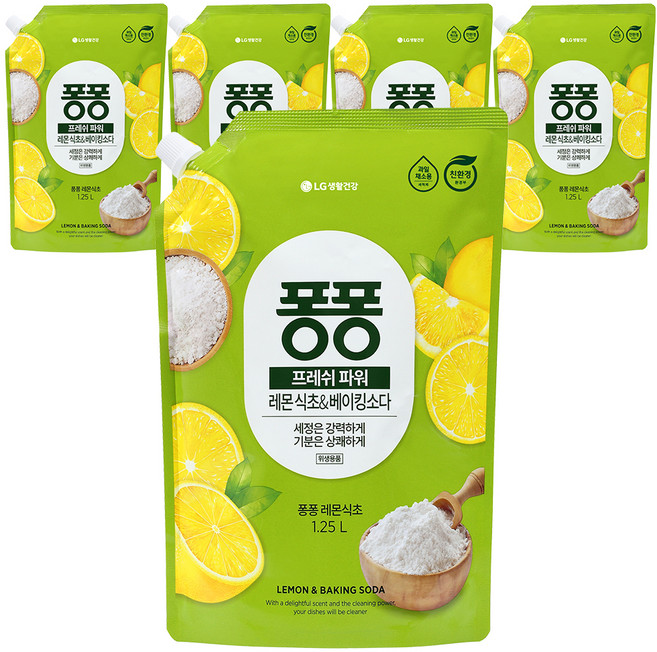 퐁퐁 프레시파워 레몬 식초 앤 베이킹소다, 5개, 1.25L