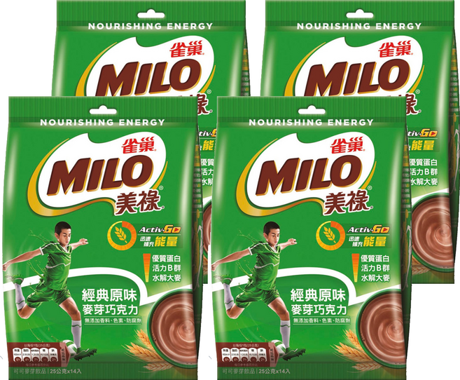 MILO 美祿 經典原味巧克力麥芽飲品 沖泡粉, 25g, 14入, 4袋
