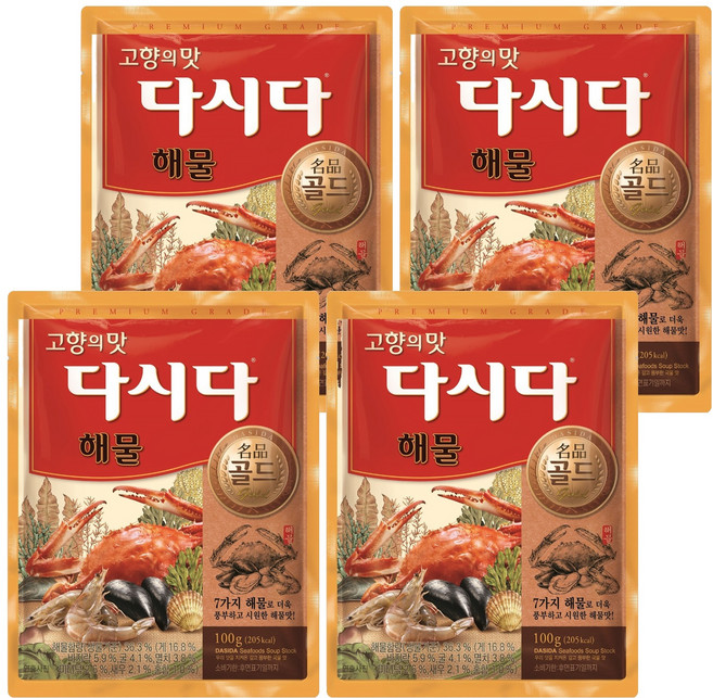 다시다 명품골드 해물 조미료, 100g, 4개