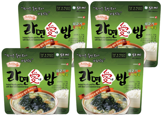 이지밥 라면애밥 쇠고기미역국, 110g, 4개