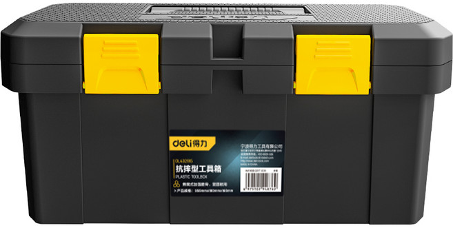 델리툴즈 휴대용 플라스틱 공구 보관 툴박스 블랙 옐로우 DL432915, 1개