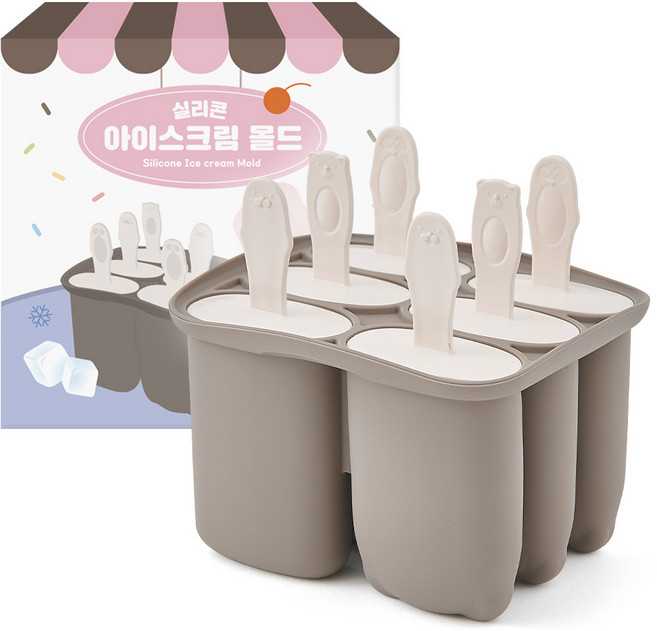 퍼기 실리콘 아이스크림 몰드 + 스틱 6p 세트, 토프브라운, 1세트