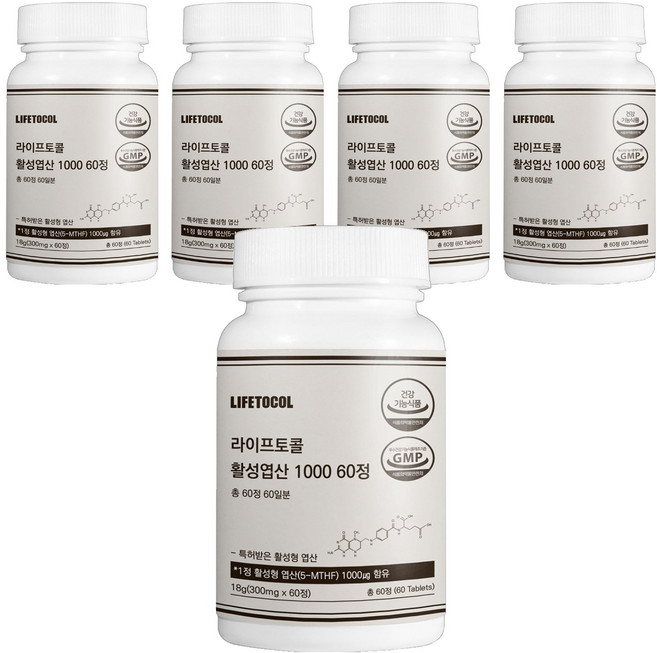 라이프토콜 활성 엽산 1000, 60정, 5개