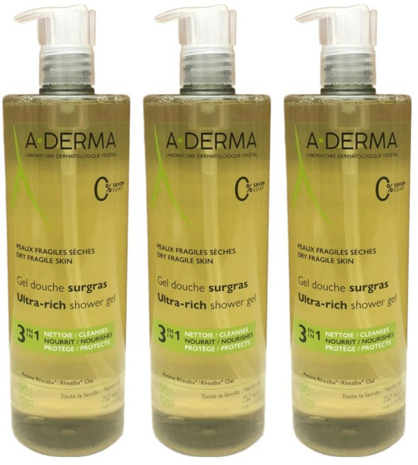 A-DERMA 艾芙美 燕麥泡沫潔膚凝膠 滋潤型, 750ml, 3瓶