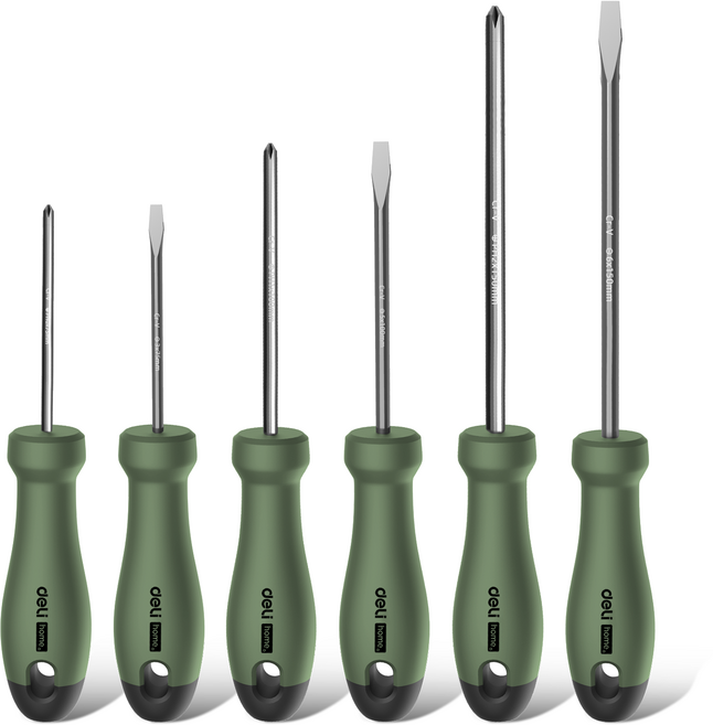 델리 툴즈 홈시리즈 일자 십자 드라이버 6종 세트 그린 HT1006L, 1세트