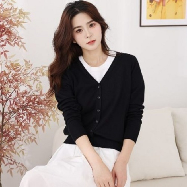 턴키 여성용 빅사이즈 브이넥 스판 니트 가디건 AE-085