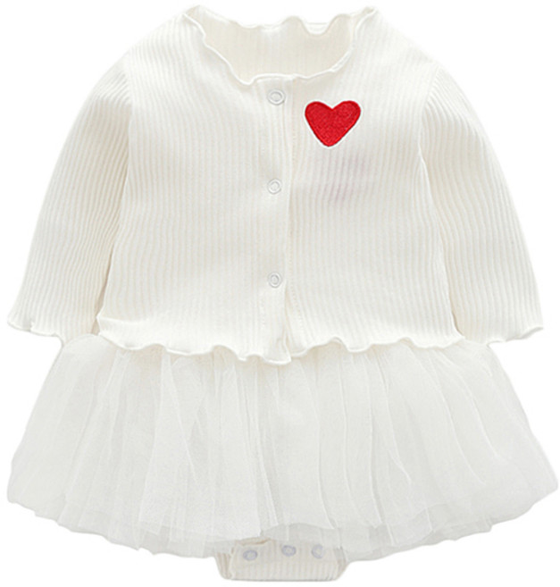 맘스케어 여아용 하트아이즈 원피스수트 가디건세트
