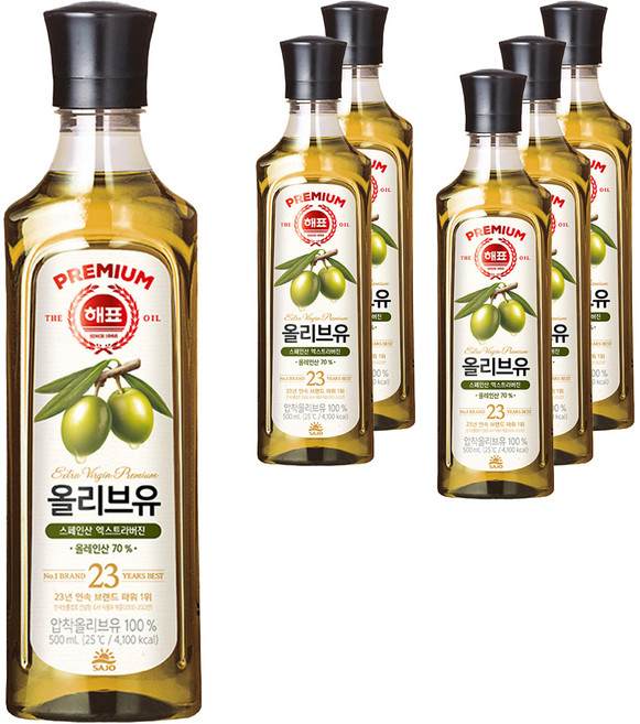 해표 압착 올리브유, 500ml, 6개