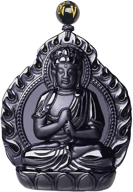 喜緣玉品 十二生肖八大守護神 黑曜石玉珮 避邪擋煞 吉祥平安 附掛繩, 大日如來 黑色, 1個