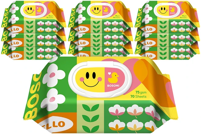 보솜이 액션플레이 물티슈 캡형, 75g, 70매, 10개 - 쿠팡