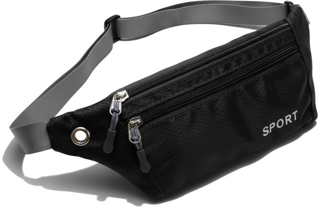 애틱트 더블 주머니 등산 러닝 벨트 허리 가방 힙색, 블랙, 1개