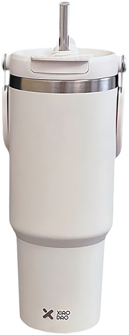 304不鏽鋼手提雙飲保溫杯, 白色, 900ml, 1個