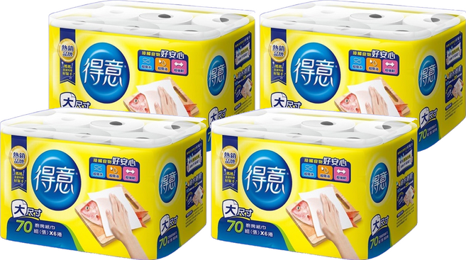 得意 捲筒式廚房紙巾 70張, 6捲, 4袋