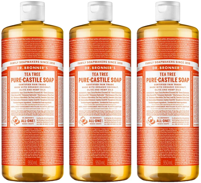 닥터브로너스 퓨어 캐스틸 솝 페이스 앤 바디워시 티트리, 950ml, 3개 - 쿠팡