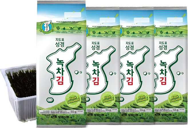 지도표성경 보성녹차 조각 김, 55g, 4개