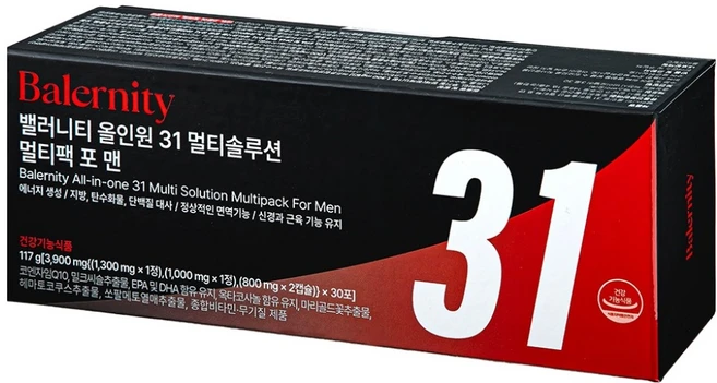 밸러니티 남성용 올인원 31성분 멀티팩 종합비타민 117g, 30회분, 1개 - 쿠팡