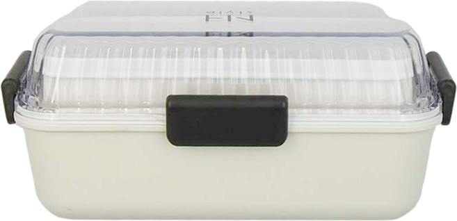 HOWA正和 NHstyle 簡約透明便當盒 大 19 x 10 x 8.5cm 上層260ml 下層330ml, 象牙白, 1個