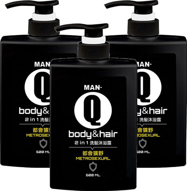 MAN-Q 2in1都會獷野洗髮沐浴露, 600ml, 3瓶
