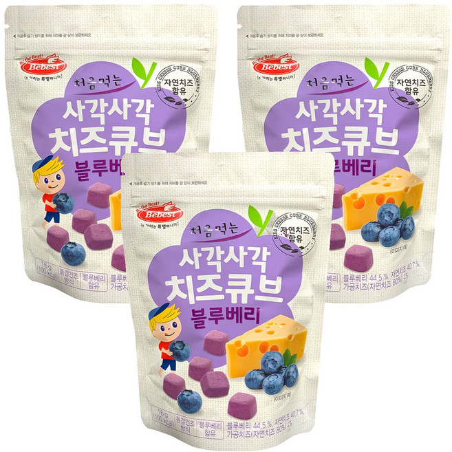 Bebest 初次食用的酥脆起司方塊, 藍莓, 16g, 3個