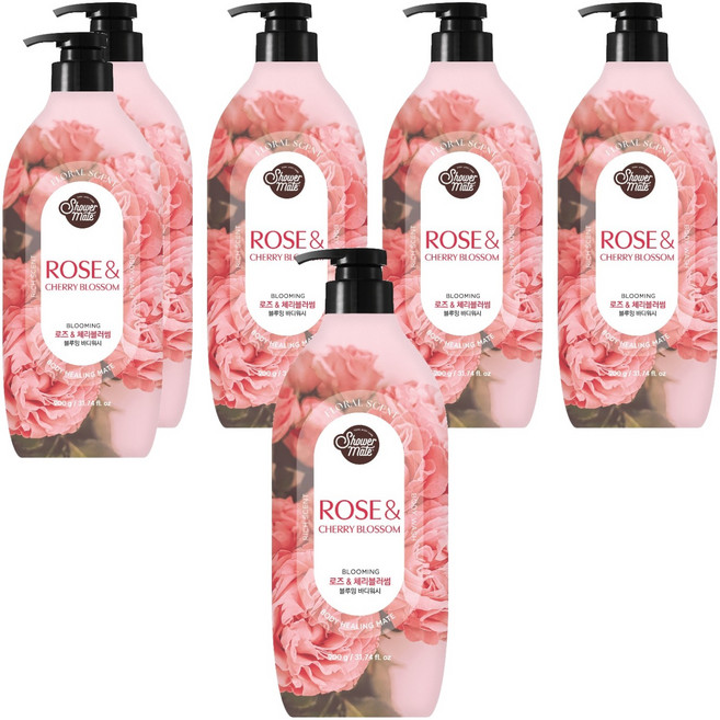 샤워메이트 블루밍 바디워시 로즈 앤 체리블러썸, 900g, 6개