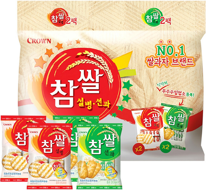 크라운 참쌀 설병 128g x 2p + 선과 115g x 2p, 486g, 1개