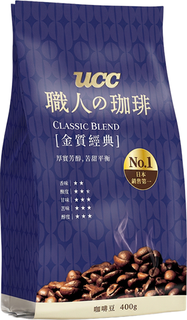 ucc 職人的珈琲 金質經典咖啡豆, 咖啡豆(無研磨), 400g, 1包