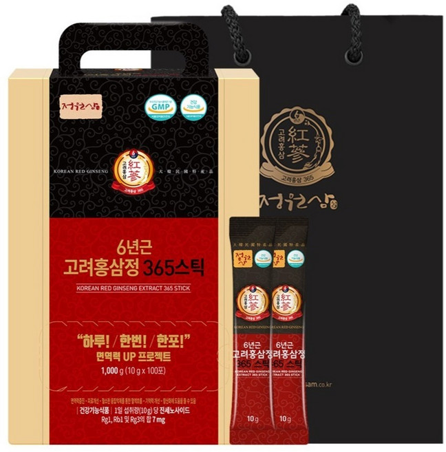 정원삼 6년근 고려홍삼정 365스틱, 1kg, 2개