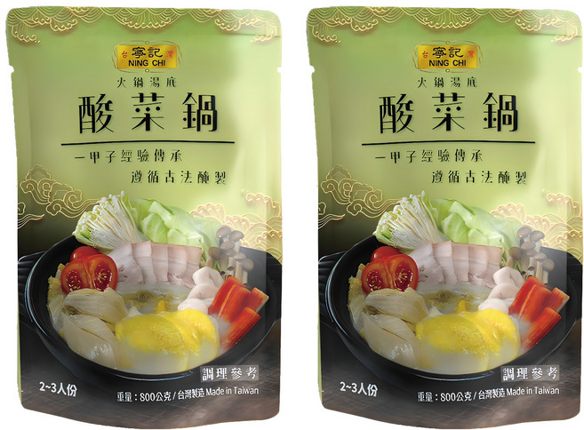 寧記 酸菜鍋 老牌火鍋獨有酸菜口味, 800g, 2包