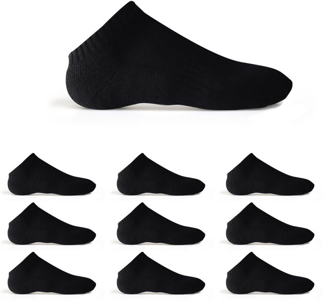 티아이바로 남성용 2중파일 스포츠 스니커즈 양말 10켤레, 블랙, 10개