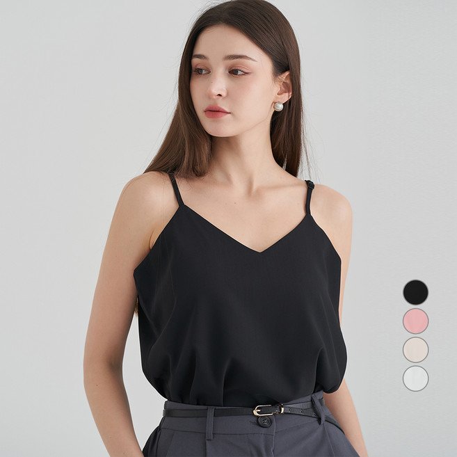 ELLE PARIS 여성용 브이넥 스트랩 민소매 블라우스