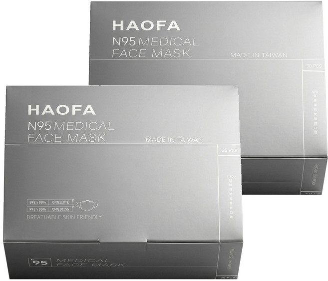 HAOFA N95立體醫療口罩 氣密型 S, 2組, 雪狐白, 30片