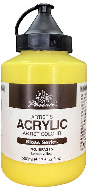 Phoenix 鳳凰畫材 亮光壓克力顏料 檸檬黃 215 500ml, 1色